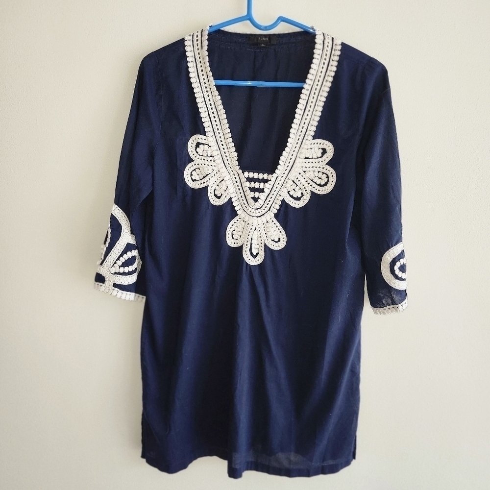 J crew Navy Tunic with White Embroidery